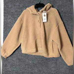 New In Cozy Teddy Bear Sherpa Hoodie Jacket – Mocha Beige - Size Large (L), NWT